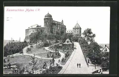 AK Mylau i. V., Blick auf das Kaiserschloss