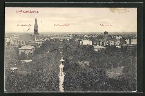 AK Wilhelmshaven, Totale mit Christuskirche und Wasserturm