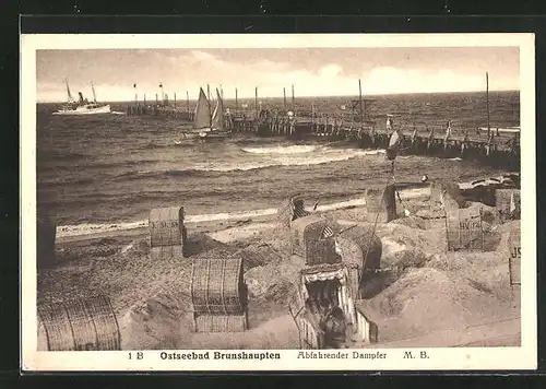 AK Brunshaupten / Ostsee, abfahrender Dampfer