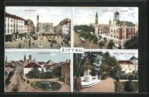 AK Zittau, Marktplatz, Kaiserl. Postamt, Weberstrasse