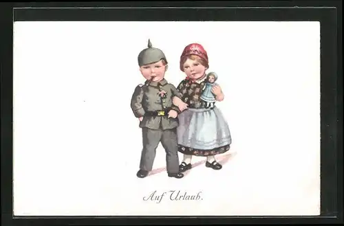 AK Kinder Kriegspropaganda, Soldat auf Heimaturlaub