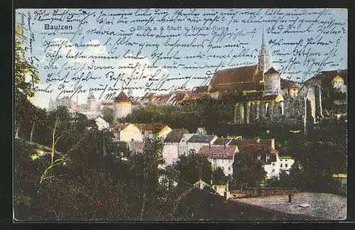 AK Bautzen, Blick a.d.Stadt und Nicolai-Ruine