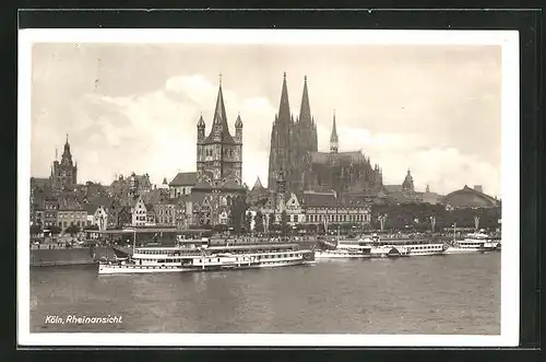 AK Köln, Blick vom Rhein zum Dom