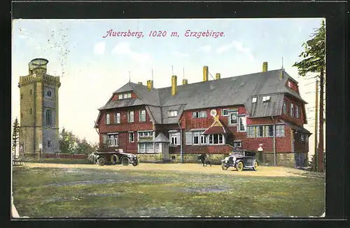 AK Auersberg /Erzgeb., Unterkunftshaus und Aussichtsturm