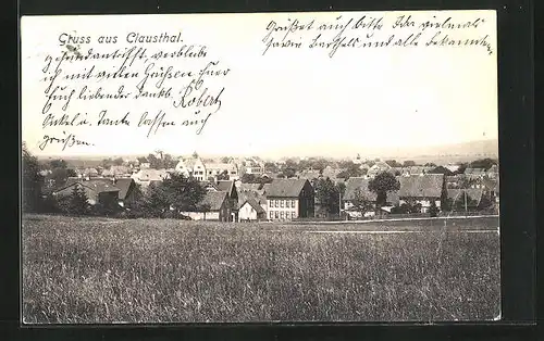 AK Clausthal / Oberharz, Totale von der Feldwiese gesehen