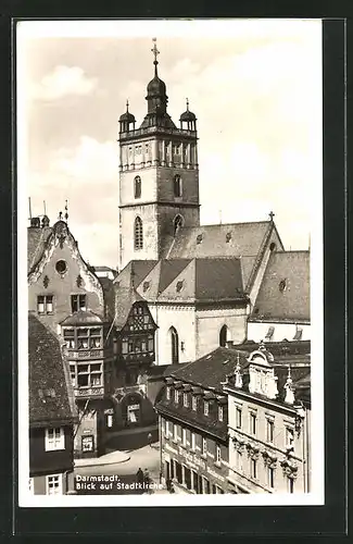 AK Darmstadt, Blick auf Stadtkirche