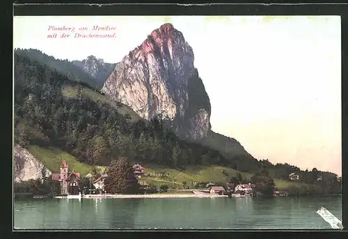 AK Plomberg am Mondsee, Ortsansicht mit der Drachenwand