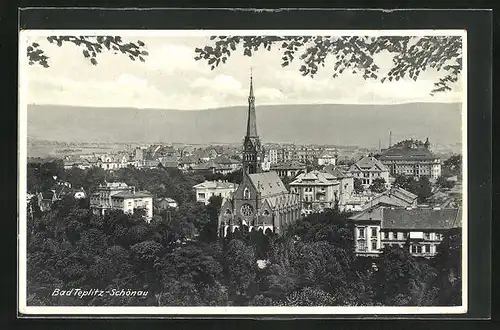 AK Teplitz Schönau / Teplice, Ortsansicht aus der Vogelschau