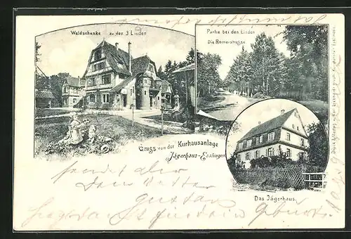 AK Esslingen, Kurhausanlage Jägerhaus - Waldschenke zu den 3 Linden, die Römerstrasse, das Jägerhaus