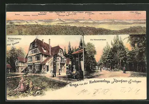 AK Esslingen, Kurhausanlage Jägerhaus - Waldschenke zu den drei Linden, Römerstrasse