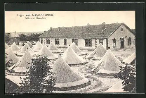 AK Sissonne, Lager mit Zelten und Baracken