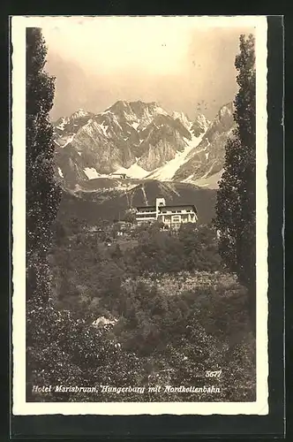 AK Innsbruck, Hotel Mariabrunn, Hungerburg mit Nordkettenbahn