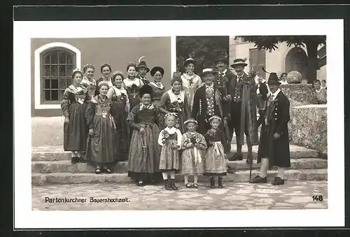 AK Teinehmer einer Partenkirchner Bauernhochzeit in bayerische Tracht