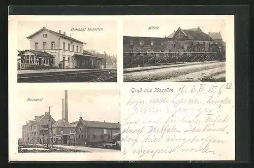 AK Kapellen, Bahnhof, Mühle und Brauerei