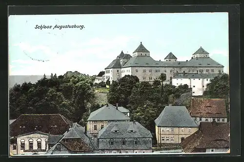 AK Augustusburg, Teilansicht mit Schloss