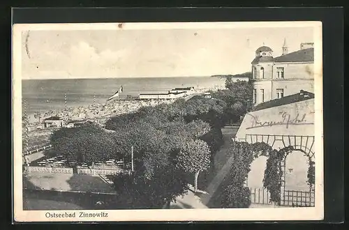 AK Ostseebad Zinnowitz, Blick zum Strand aus der Vogelschau