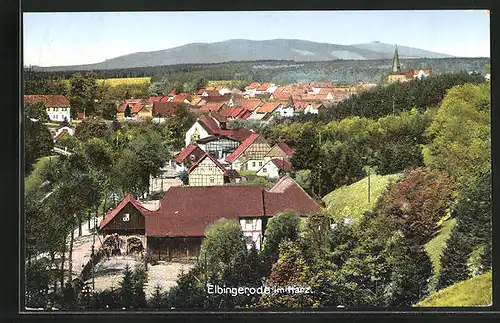 AK Elbingerode im Harz, Blick über die Dächer der Stadt, die Kirche im Hintergrund