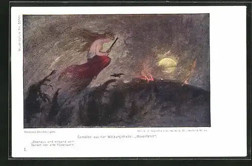 Künstler-AK Thale im Harz, das Gemälde Hexenfahrt in der Walpurgishalle