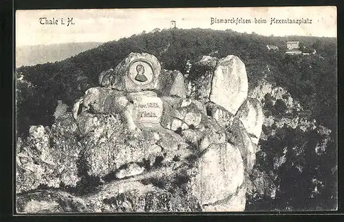 AK Thale im Harz, der Bismarckfelsen beim Hexentanzplatz