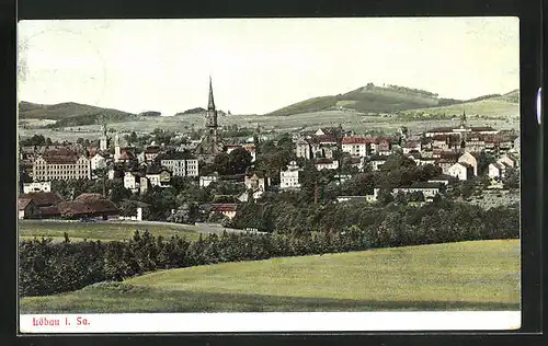 AK Löbau i. Sa., Generalansicht mit der Kirche von den Feldern aus