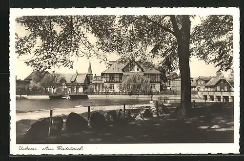 AK Uelzen, Häuser und Brücke am Ratsteich