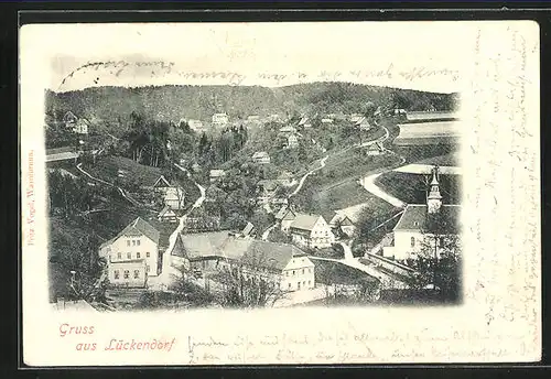 AK Lückendorf, Blick ins Tal auf den kleinen Ort