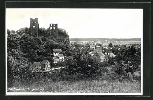 AK Kastellaun, Blick zur Burgruine über dem Ort