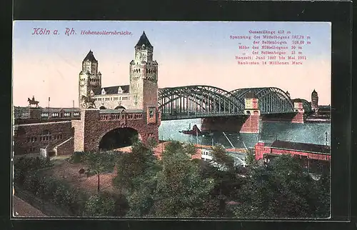 AK Köln a. Rh., Bölick auf die Hohenzollernbrücke