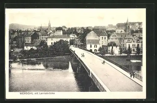 AK Werdohl, an der Lennebrücke mit Blick auf die Stadt