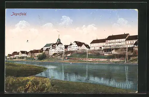 AK Jagstfeld, Partie am Flussufer mit Blick auf die Villen