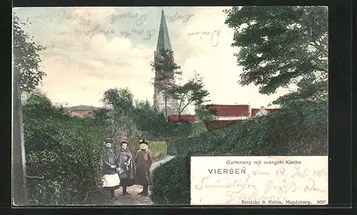 AK Viersen, Gartenweg mit der evangel. Kirche