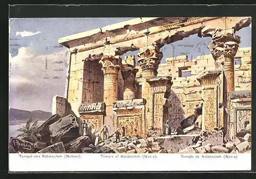 Künstler-AK Friedrich Perlberg: Tempel von Kalabscheh, vor den Ruinen