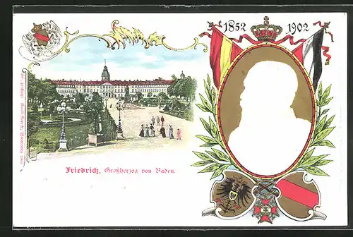 Präge-AK Wiesbaden, Friedrich, Grossherzog von Baden, Parkanlagen vor dem Schloss