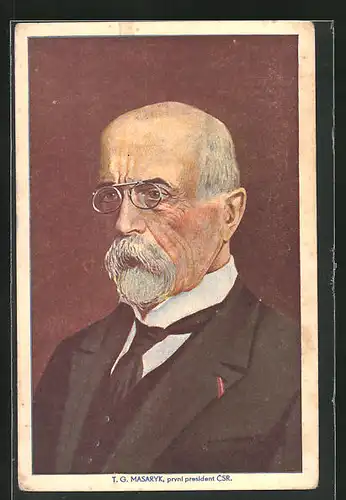 Künstler-AK Präsident Masaryk (TGM), Portrait des alten Präsidenten