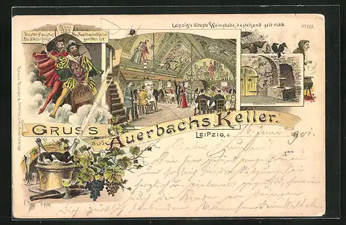 Lithographie Leipzig, Weinstube in Auerbachs Keller
