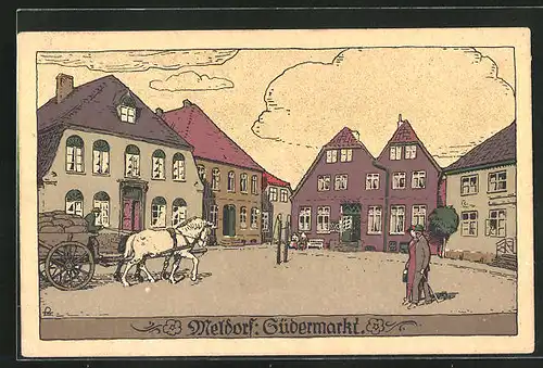 Steindruck-AK Meldorf, Partie am Südermarkt
