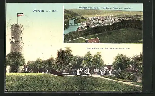 AK Werden a. d. Ruhr, Blick vom Kaiser Friedrich-Turm und Restauration