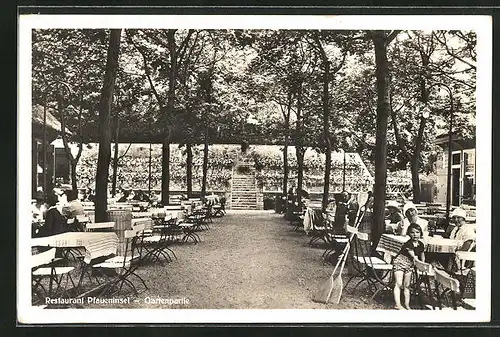 AK Berlin-Wannsee, Gasthaus zur Pfaueninsel, Gartenpartie