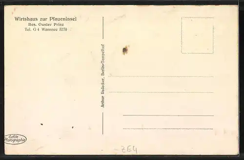 AK Berlin-Wannsee, Gasthaus zur Pfaueninsel, Bes. Gustav Prinz, Gartenpartie