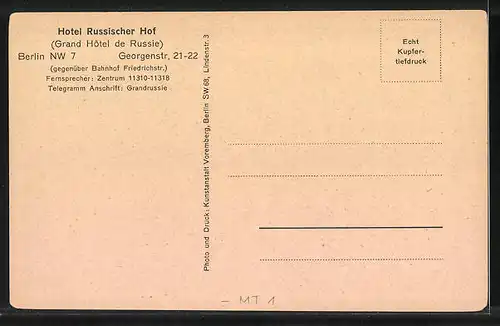 AK Berlin, Hotel Russischer Hof, Garten-Terrasse, Georgenstrasse 21-22