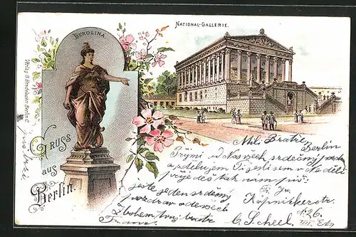 Lithographie Berlin, Berolina-Denkmal, National-Gallerie