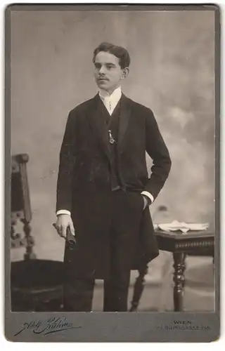 Fotografie Adolf Kühne, Wien, Burggasse 116, Portrait Eleganter Herr mit Schnurrbart in feinem Anzug