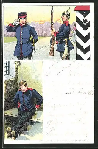AK Soldaten am Wachhäuschen und in der Zelle, 1. Weltkrieg