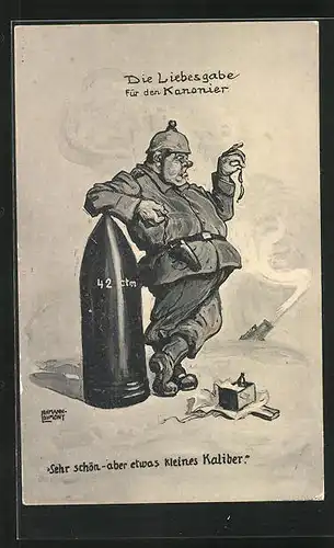 AK Die Liebesgabe für den Kanonier mit Munition, 1. Weltkrieg