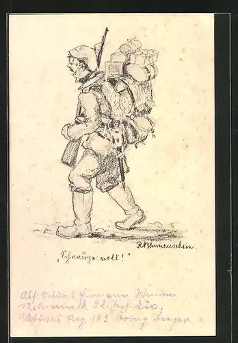 AK Schwer bepackter Soldat mit Gewehr, 1. Weltkrieg