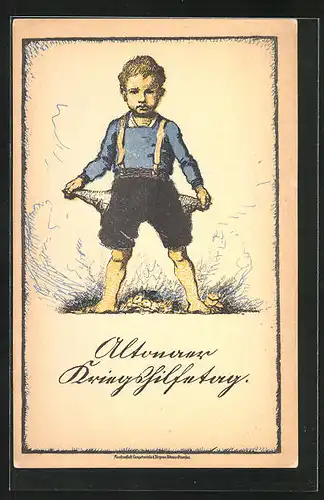 Künstler-AK Altona, Altonaer Kriegshilfetag, Kleiner Junge mit leeren Hosentaschen