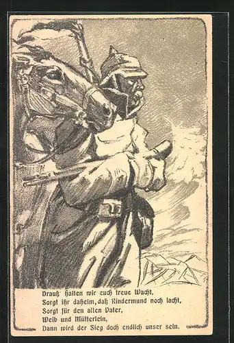 Künstler-AK Altona, Altona`s Opfertag 1916, Soldat mit Pferd und Gewehr, Kriegshilfe
