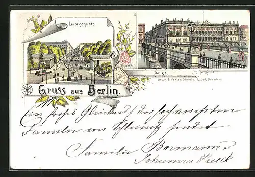 Vorläufer-Lithographie Berlin, 1895, Burgstrasse, Börse, Leipzigerplatz