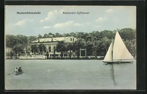 AK Berlin-Niederschöneweide, Restaurant Kyffhäuser mit Segelboot