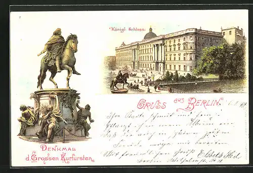 Lithographie Berlin, Kgl. Schloss, Denkmal d. Grossen Kurfürsten